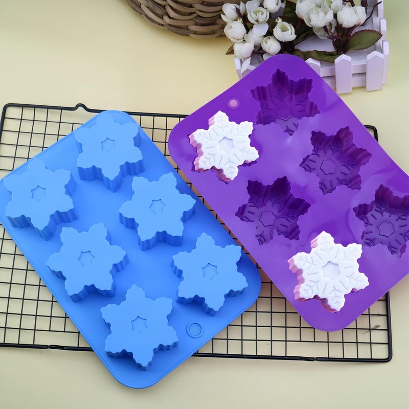 Accfore Snowflake Silicone Molds,2 Pack Cake Pans Cookie Trays Handmade Soap Making Molds Also for Chocolate Pudding Jelly Muffin Cups Kitchen Baking Decoration(Blue/Purple) - Image 4